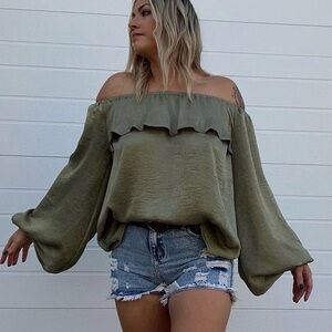 Boho Off-Shoulder Ruffle Bell Sleeve Top